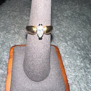 cz marquise gold tone solitaire ring sz 6